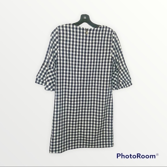 NWT DRAPER JAMES Navy Blue White Gingham Bell Sleeve Mini Shift Dress, Size 0 - Picture 6 of 6